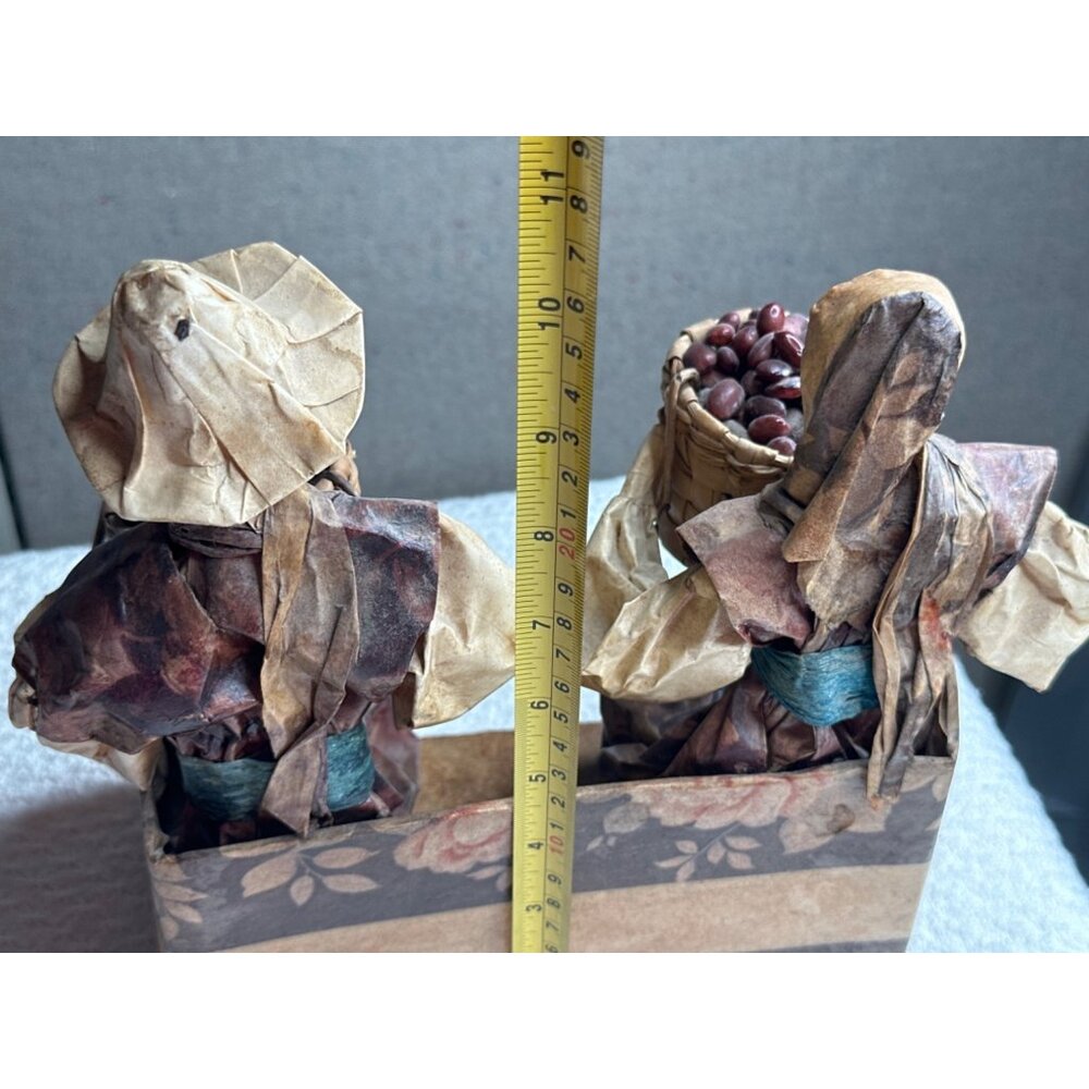 Village Workers Mexican Folk Art Figurines Baskets Of Harvest Beans Paper Mache - Picture 15 of 16